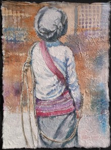 Black Lisu Porter I, watercolour on handmade saa paper, 12 x 9 in,