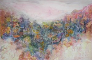 Mountain Hearthome, 24 x 36 in, mixed media