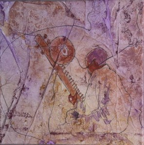 SitarPlayer, mixed media collage on gallerycanvas , 10 x 10 in 005