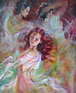 Triple Dance, 30 x 24 in, mixed media