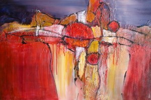 Fractured I, 24 x 36 in, mixed media collage