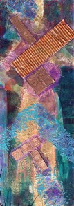 Ancient Symbols, 22 x 9 in, mixed media collage