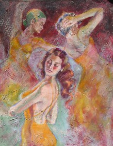 Triple Dance, 24 x 30 in, mixed media 