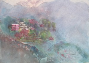 Sacred Himalayas II, mixed media