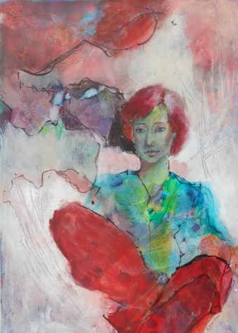 Red Trousers, 15 x 11 in, mixed media sm revised